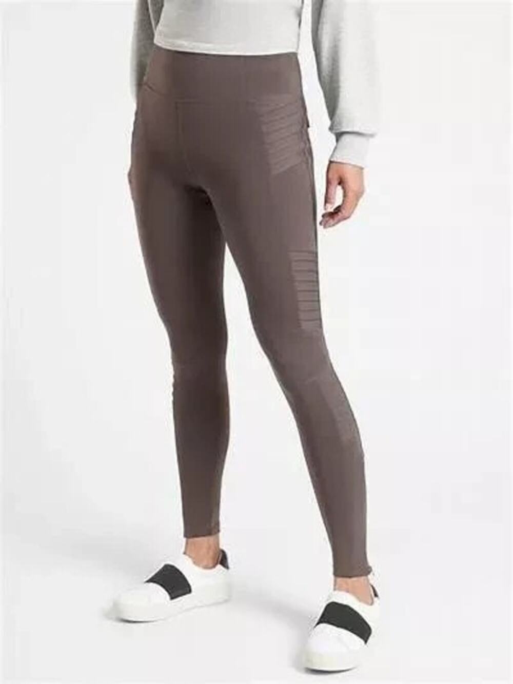 Athleta Delancey Moto Tight Legging Size Small Brown Ankle Zip Athletic Gym Yoga